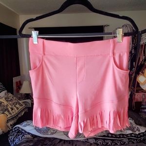 Crazy train pink fringe shorts